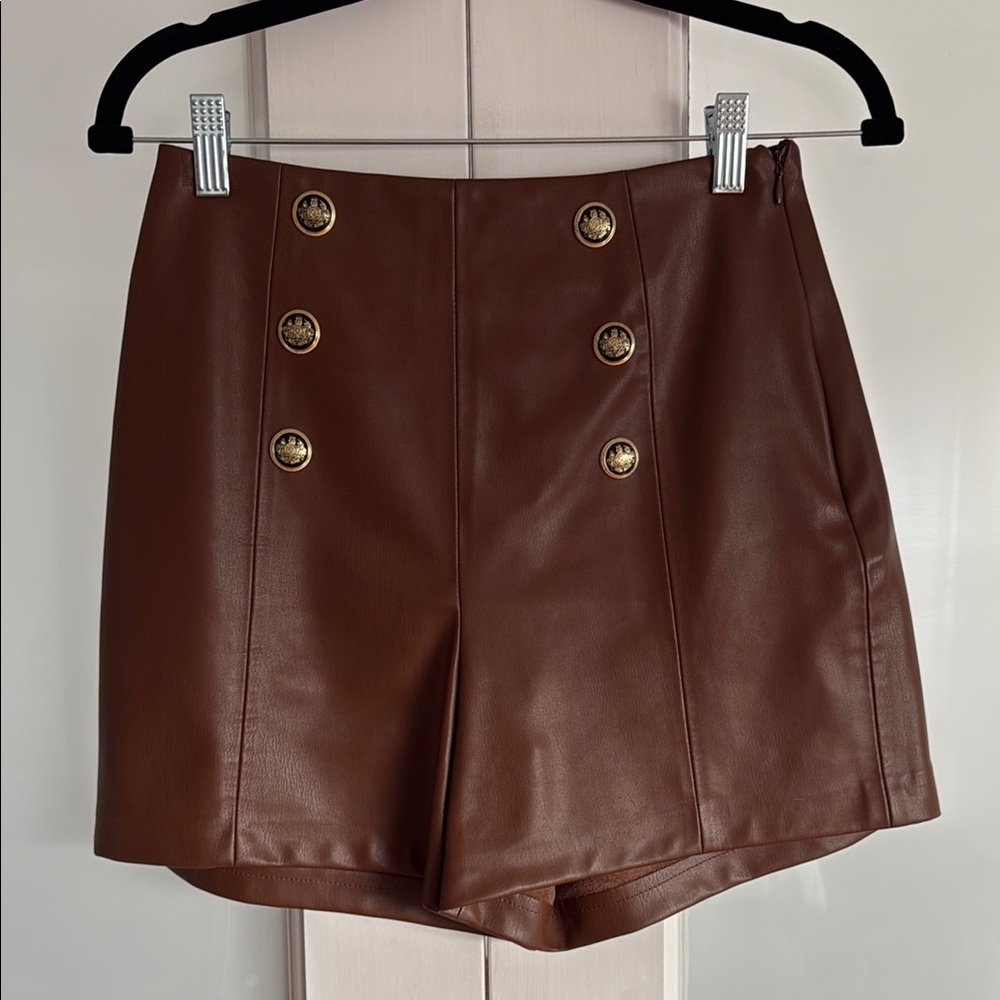 Zara High Waist Brown Faux Leather Shorts